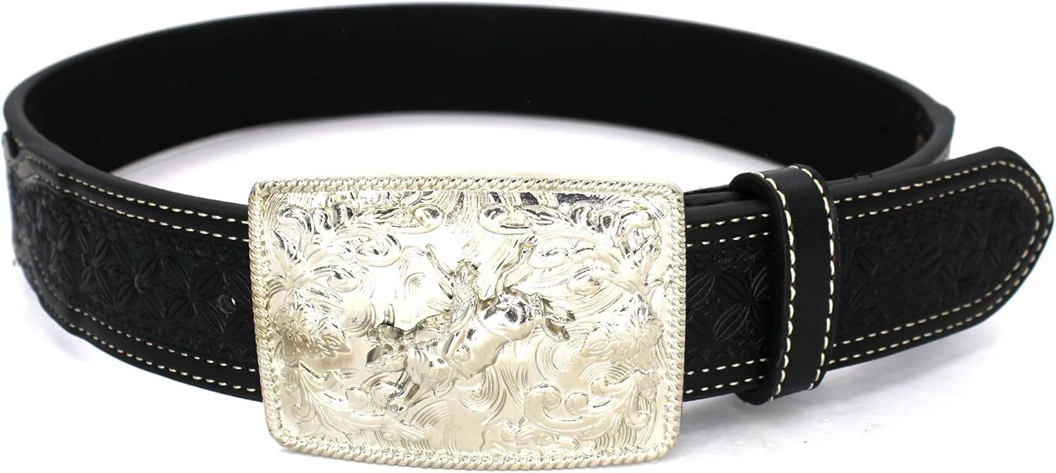 Embroidery Fabric Belt Aztec Print Men Women Cowboy Genuine Leather