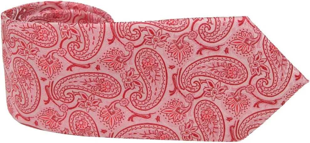 Epoint Pink Yellow Men'S Neckwear Tie Woven Silk Wrinkle-Free Orange Red