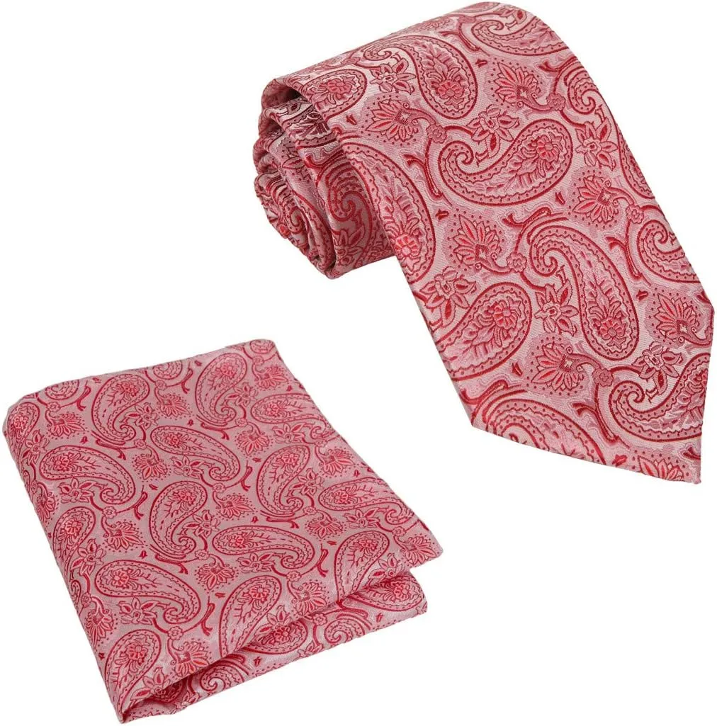 Epoint Pink Yellow Men'S Neckwear Tie Woven Silk Wrinkle-Free Orange Red