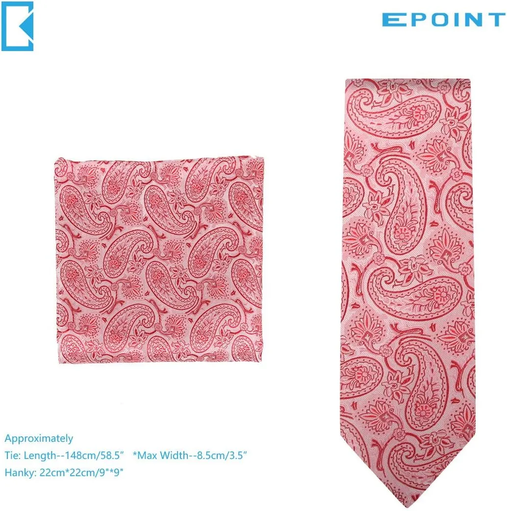 Epoint Pink Yellow Men'S Neckwear Tie Woven Silk Wrinkle-Free Orange Red