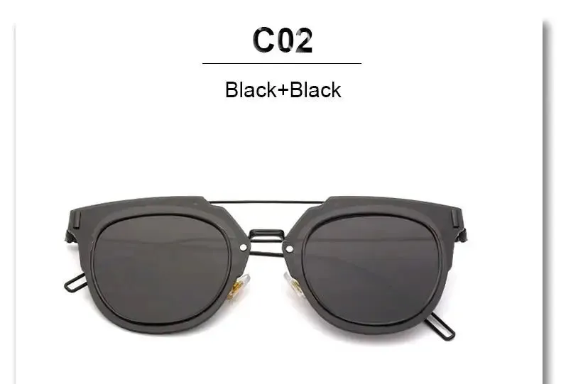Flat Lens Sunglasses Metal Frame Women Men Mirror Cat Eye Brand