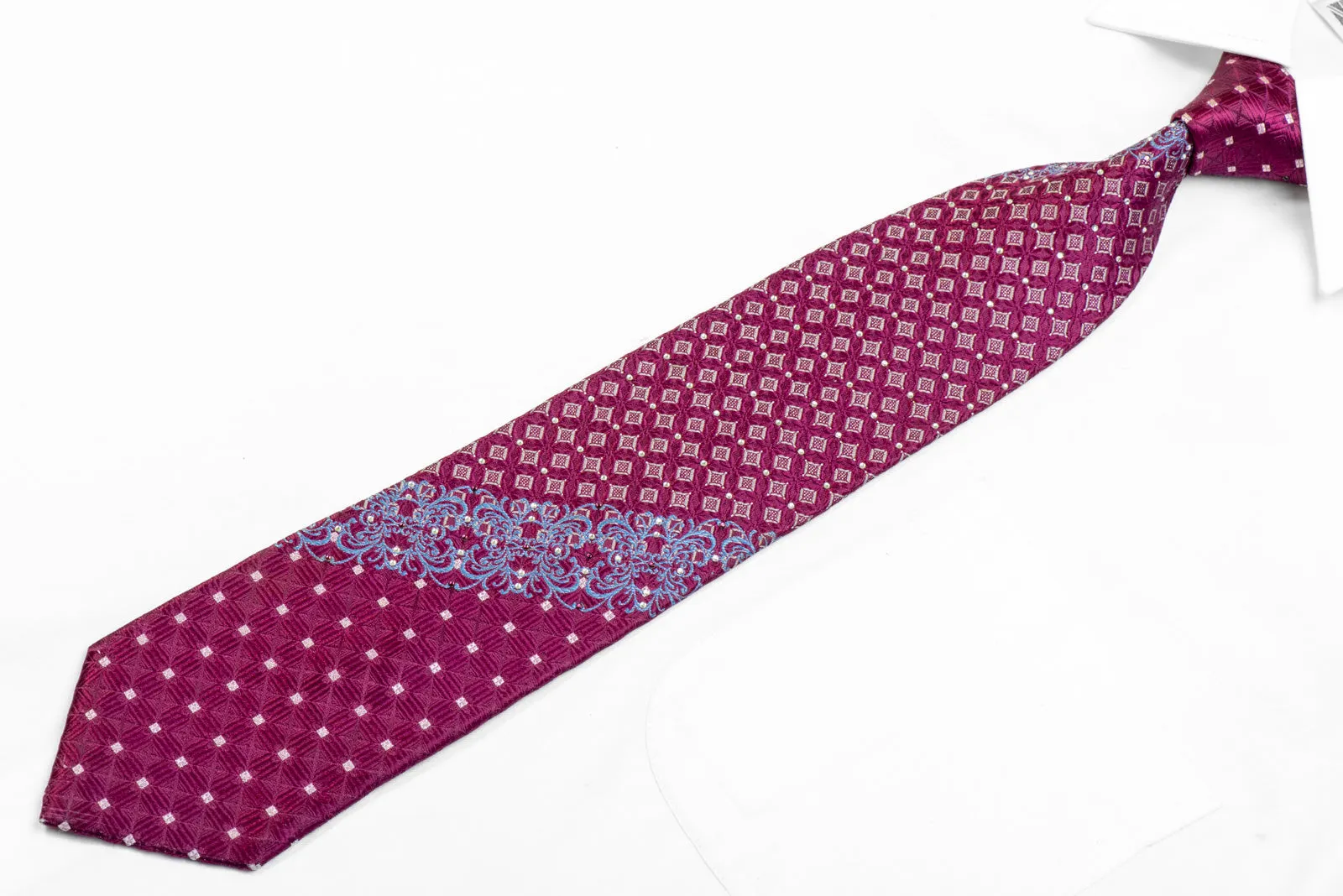 Geometric & Blue Cartouche On Purple Rhinestone Necktie With Sparkles