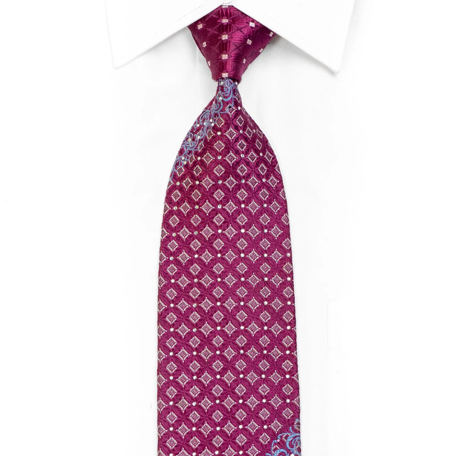 Geometric & Blue Cartouche On Purple Rhinestone Necktie With Sparkles