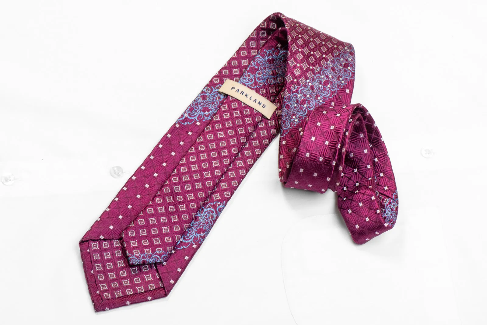 Geometric & Blue Cartouche On Purple Rhinestone Necktie With Sparkles