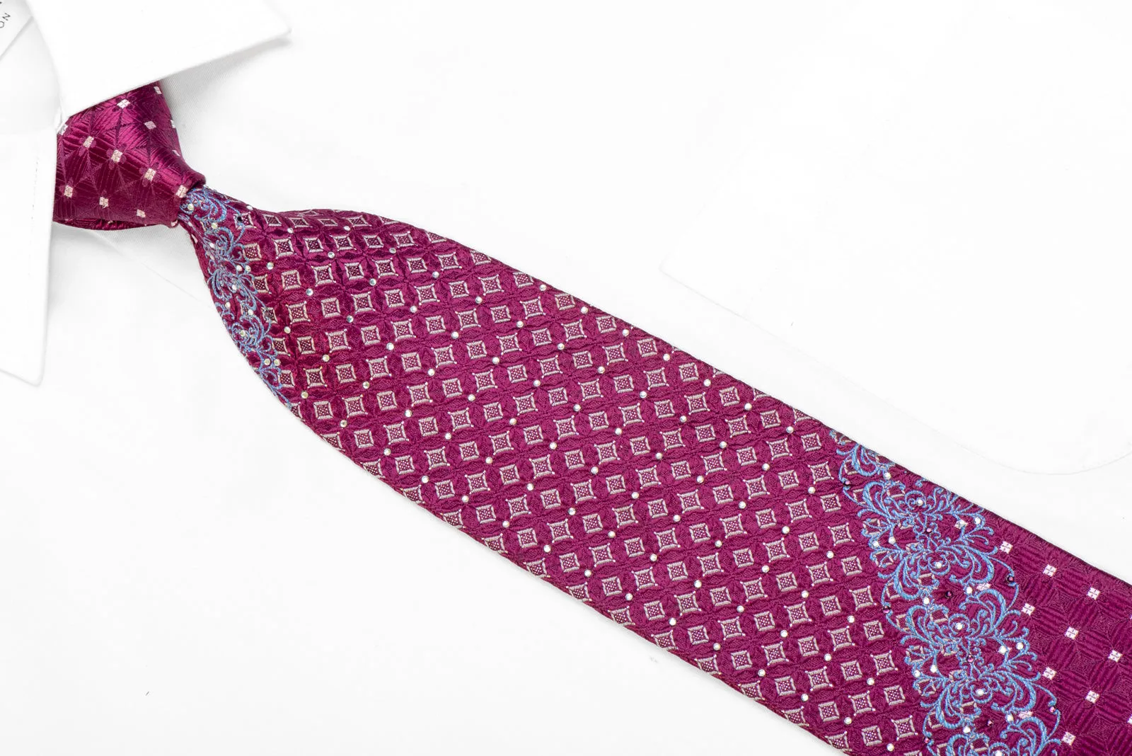 Geometric & Blue Cartouche On Purple Rhinestone Necktie With Sparkles