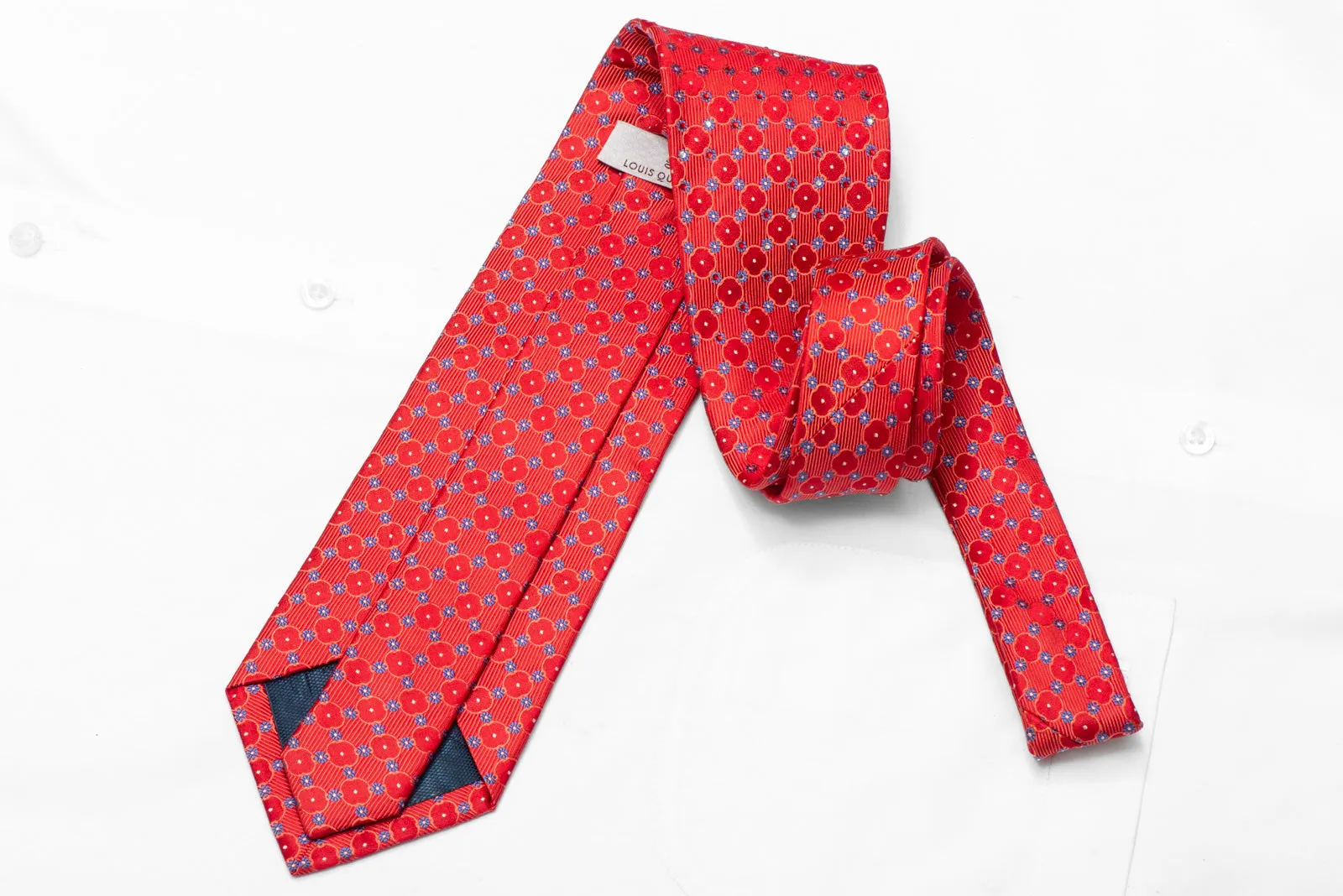 Geometric & Floral On Red Rhinestone Silk Necktie
