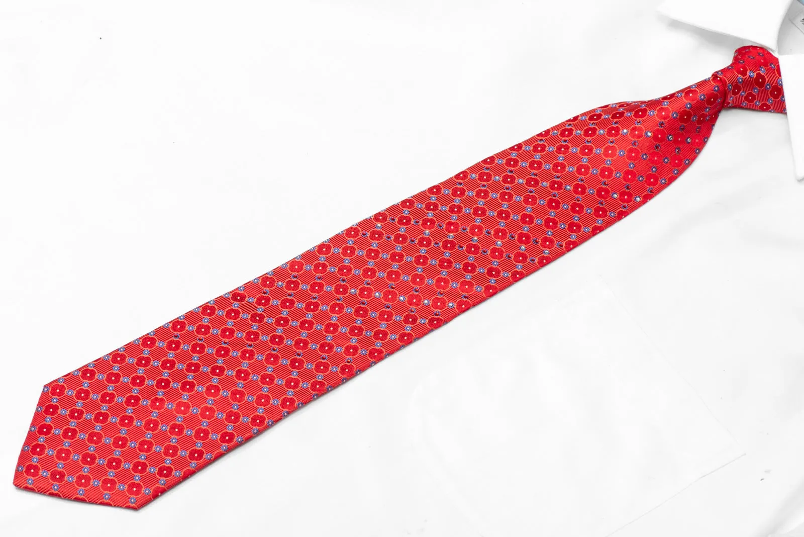 Geometric & Floral On Red Rhinestone Silk Necktie