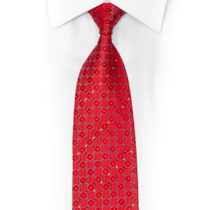 Geometric & Floral On Red Rhinestone Silk Necktie