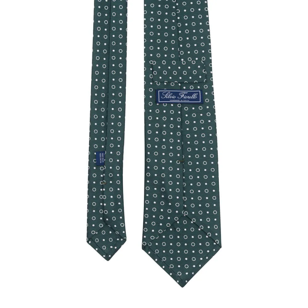 Green Classic Circles Motif Woven Silk Tie