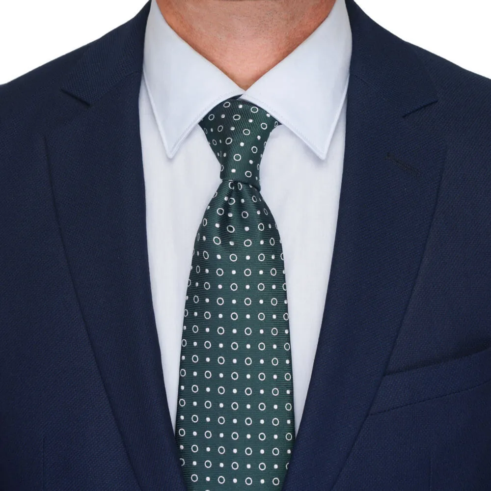 Green Classic Circles Motif Woven Silk Tie