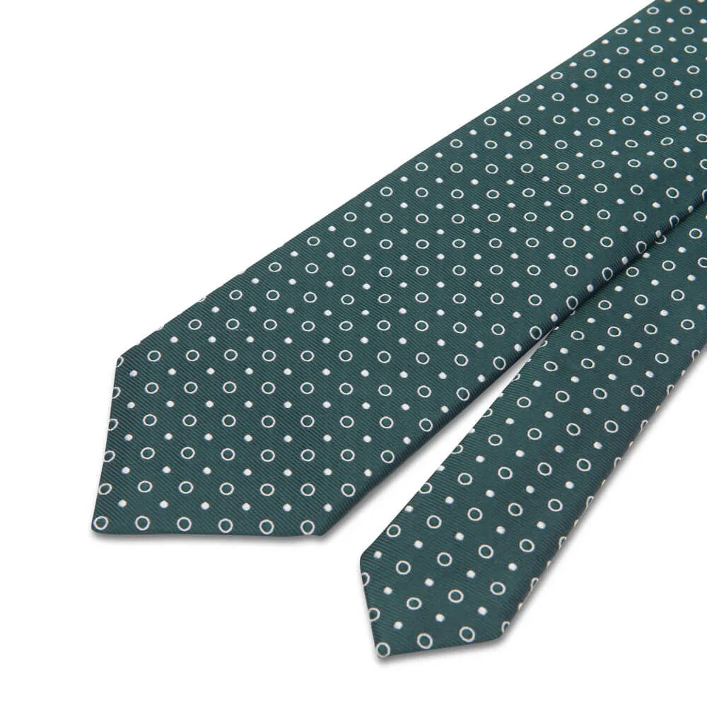 Green Classic Circles Motif Woven Silk Tie