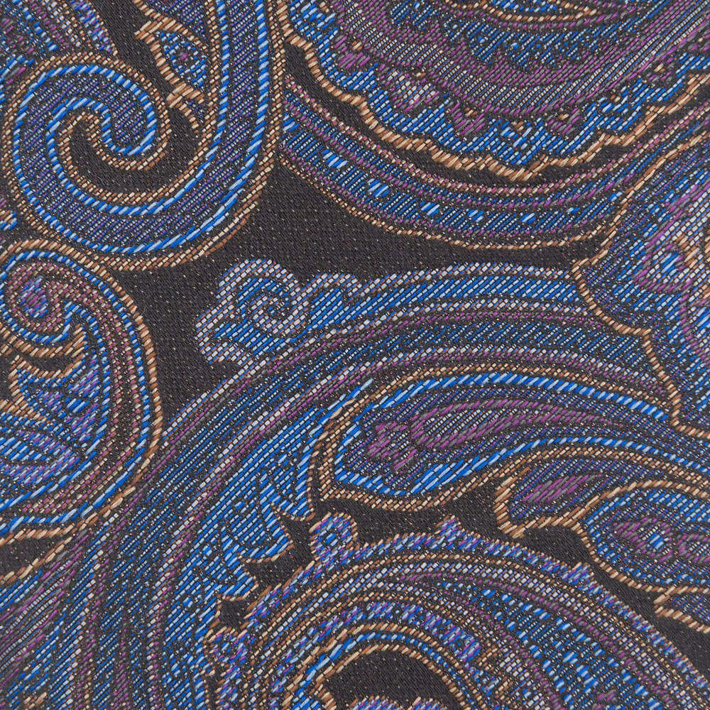 Grey and Blue Paisley Motif Woven Silk Tie