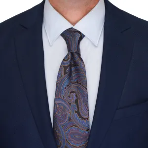 Grey and Blue Paisley Motif Woven Silk Tie