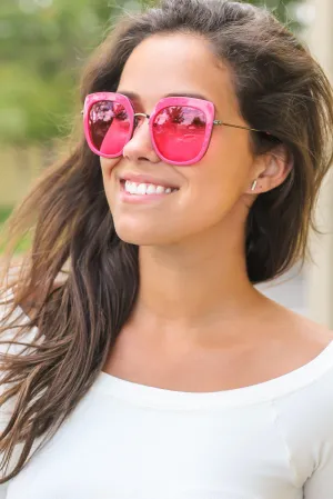 Hot Pink Retro Frame Sunglasses