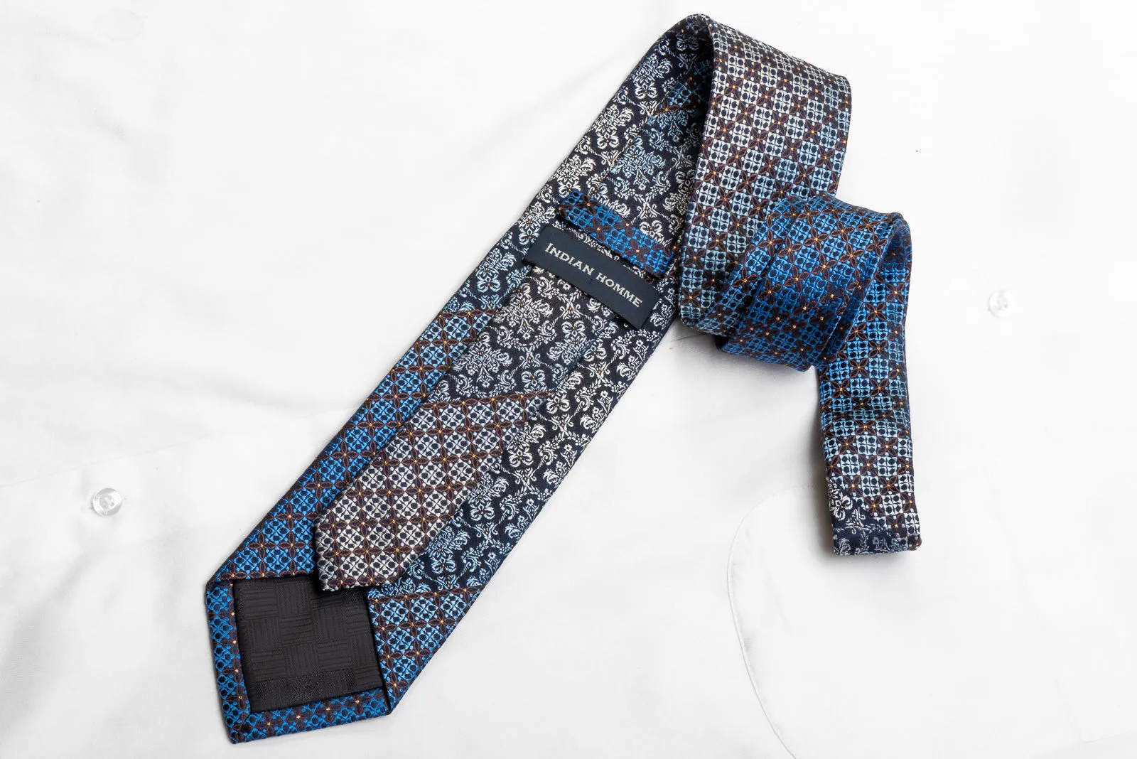 Indian Homme Men's Rhinestone Necktie Cartouche On Navy With Silver Sparkles