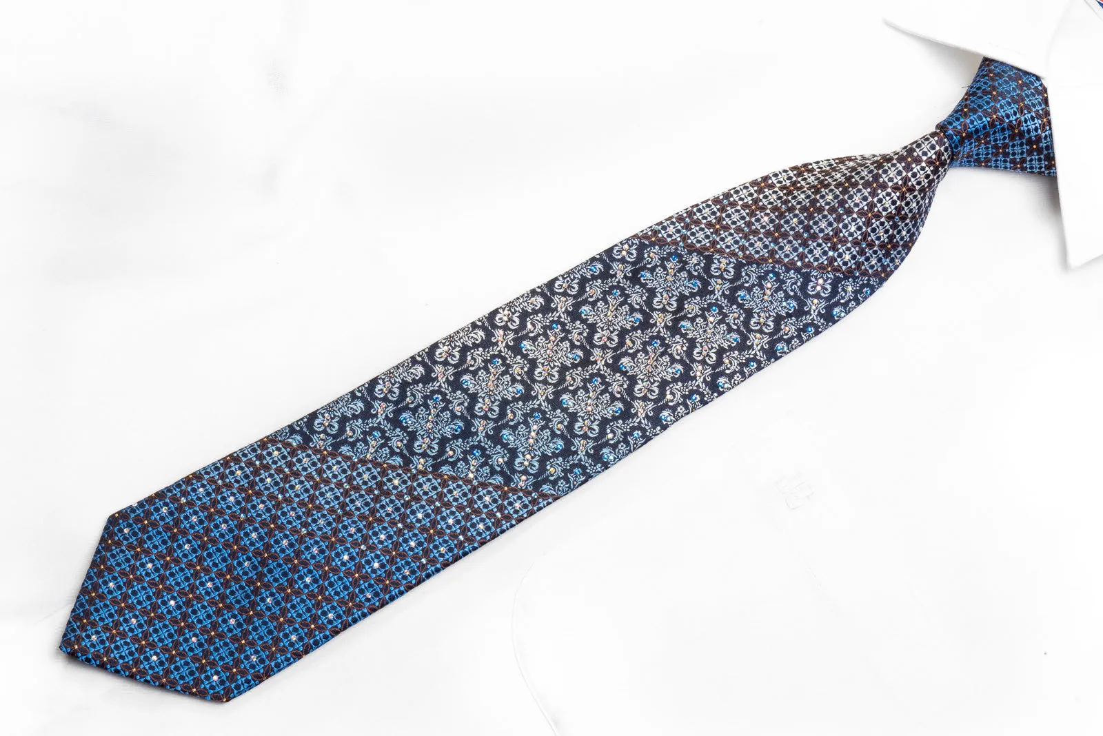 Indian Homme Men's Rhinestone Necktie Cartouche On Navy With Silver Sparkles