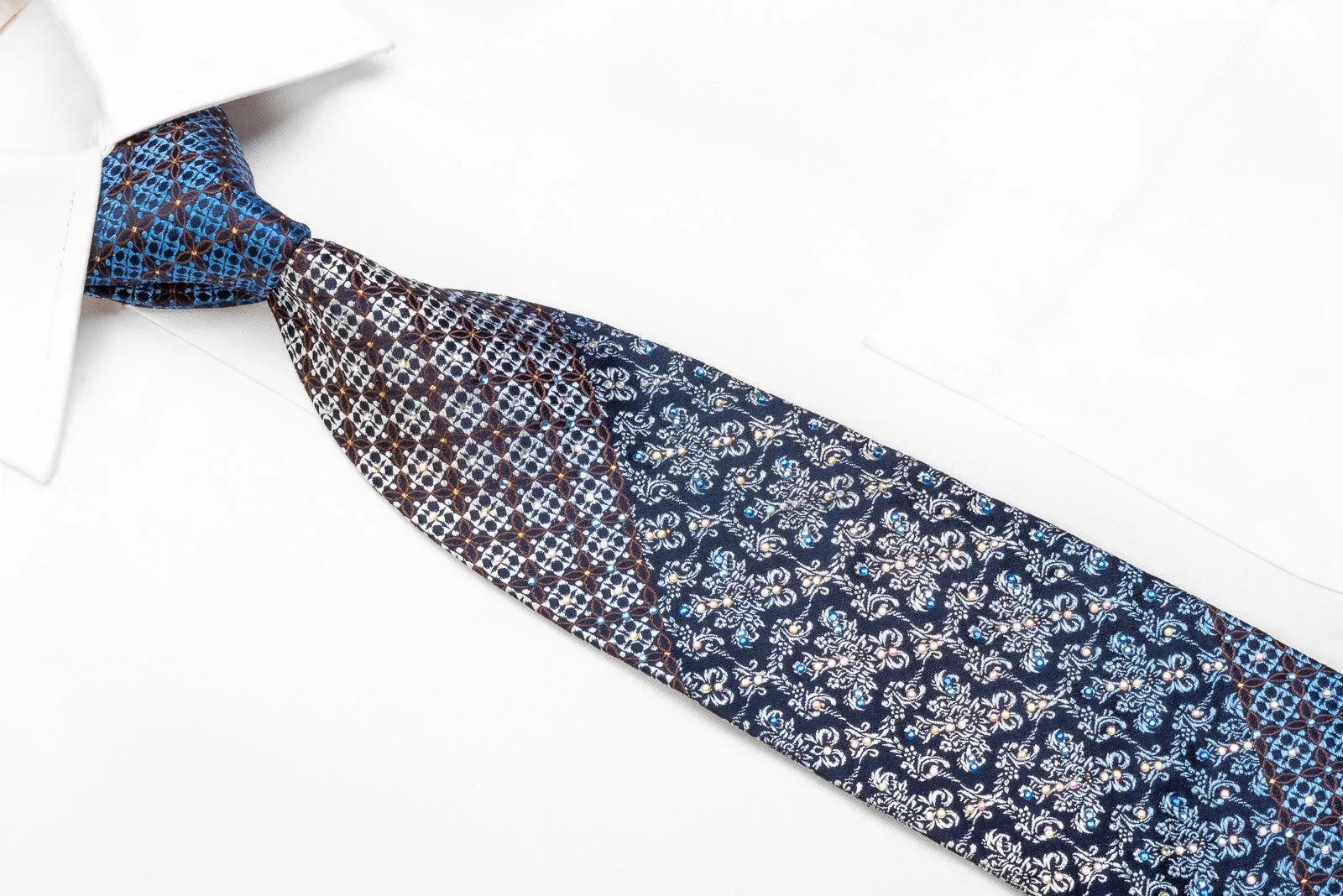 Indian Homme Men's Rhinestone Necktie Cartouche On Navy With Silver Sparkles