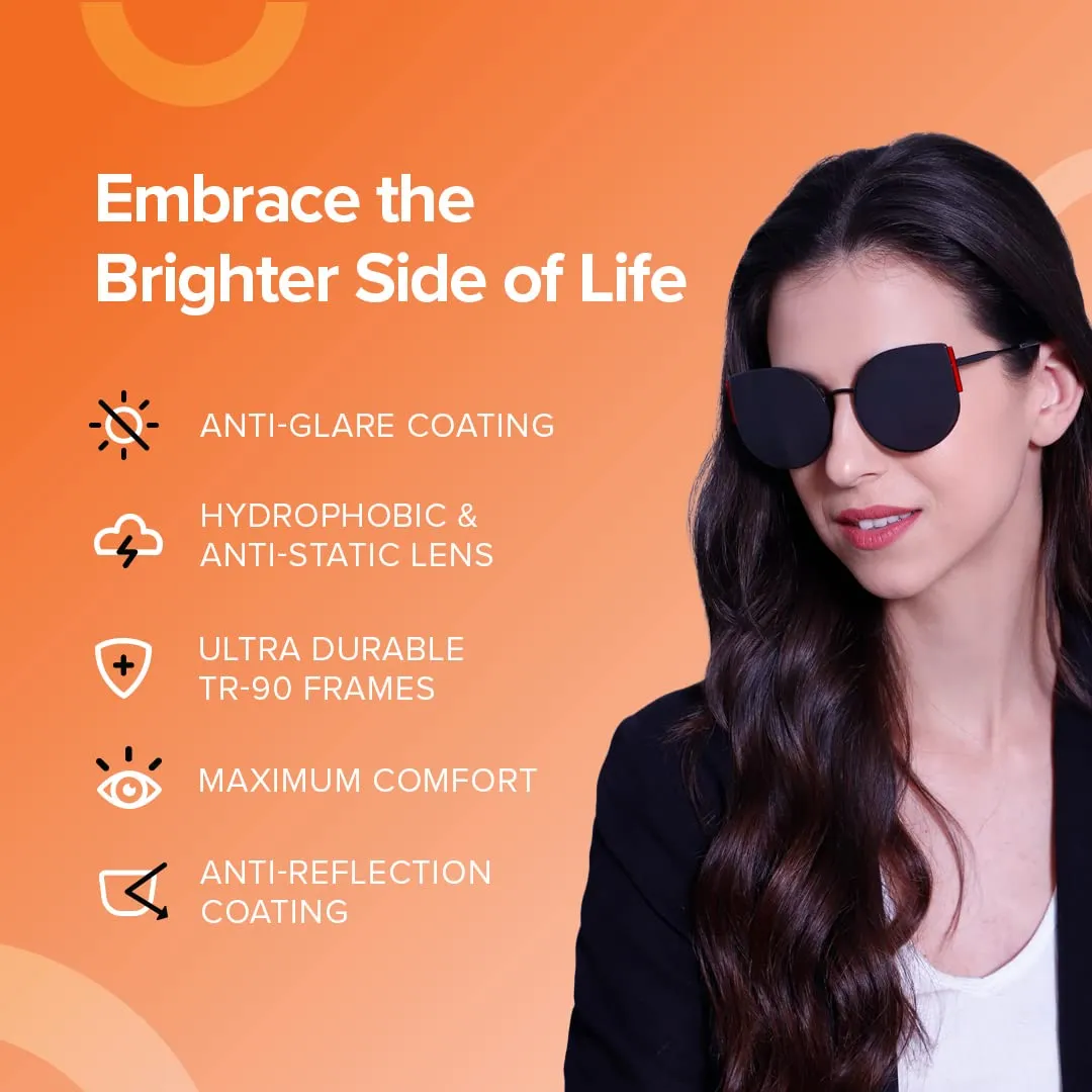 Intellilens | Branded Latest and Stylish Sunglasses | 100% UV Protected | Light Weight, Durable, Premium Looks | Women | Black Lenses | Cateye | Large