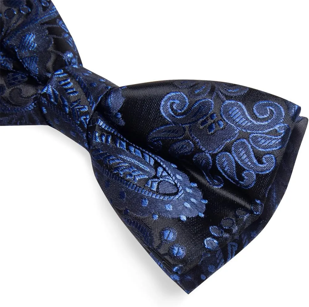 Jacquard Paisley Pre-Tied Bow Tie For Men Wedding Adjustable Silk Bowtie Pocket Square Cufflinks Woven Butterfly Knot