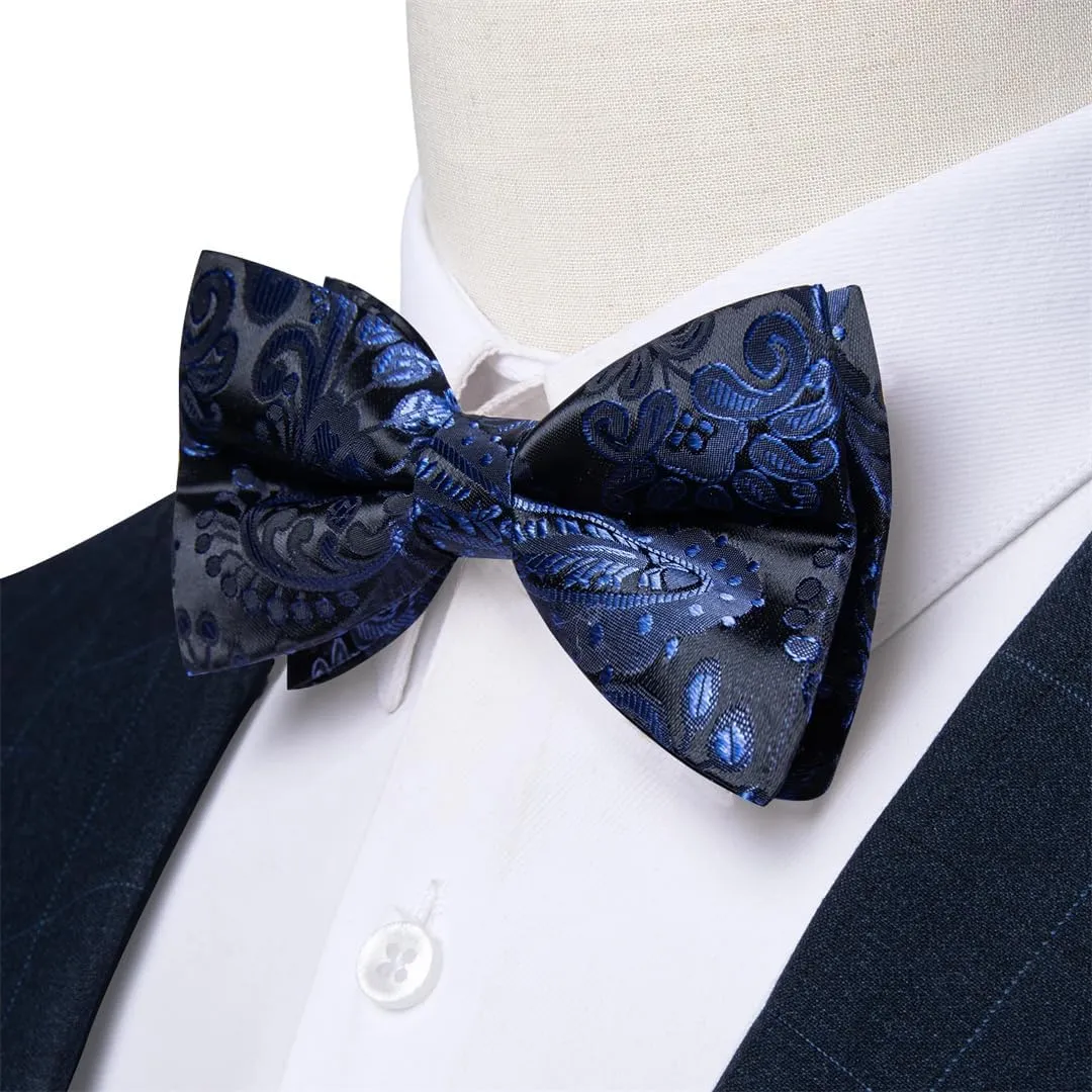 Jacquard Paisley Pre-Tied Bow Tie For Men Wedding Adjustable Silk Bowtie Pocket Square Cufflinks Woven Butterfly Knot