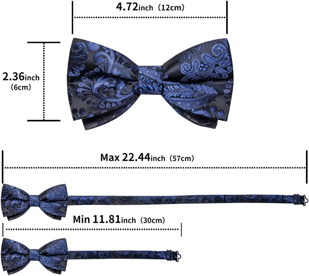 Jacquard Paisley Pre-Tied Bow Tie For Men Wedding Adjustable Silk Bowtie Pocket Square Cufflinks Woven Butterfly Knot