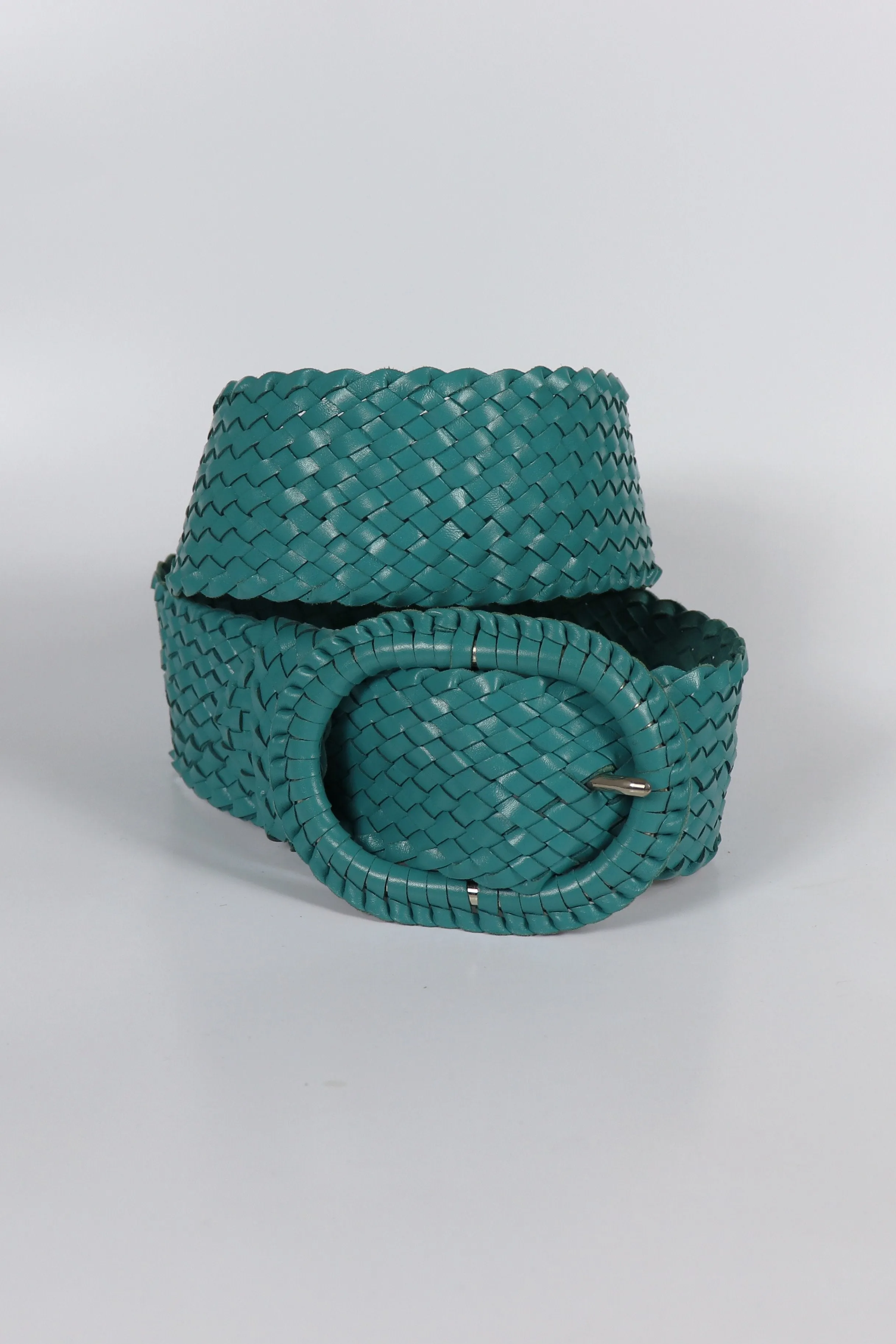 Leather Plaited Belt - Turquoise