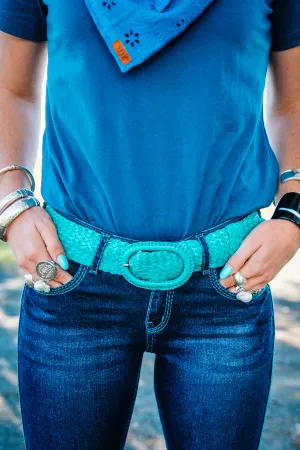 Leather Plaited Belt - Turquoise