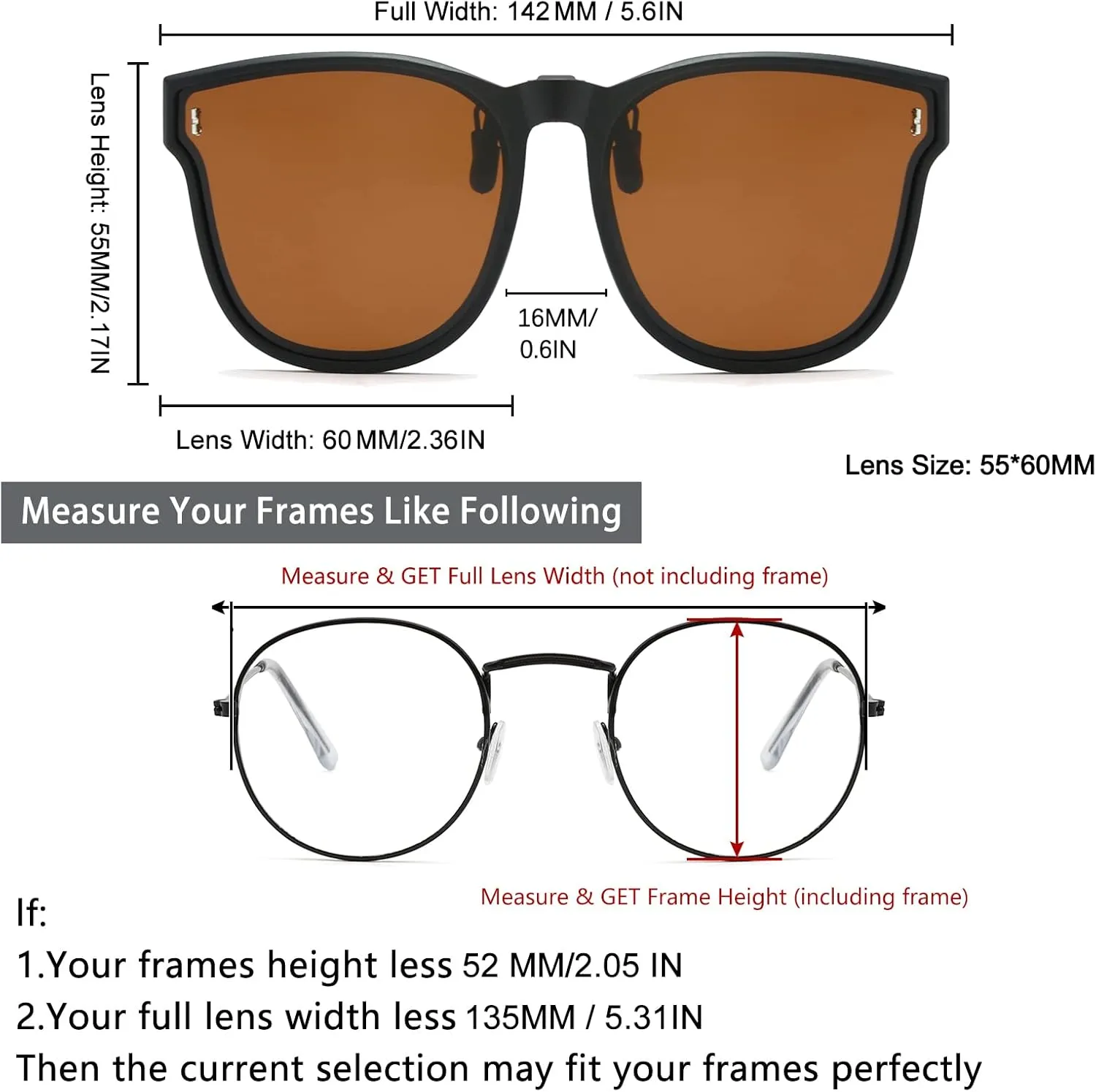 Long Keeper Oversized Polarized Clip On Sunglasses Women Men Classic Driving Fishing Flip Up Sunglasses Over Glasses