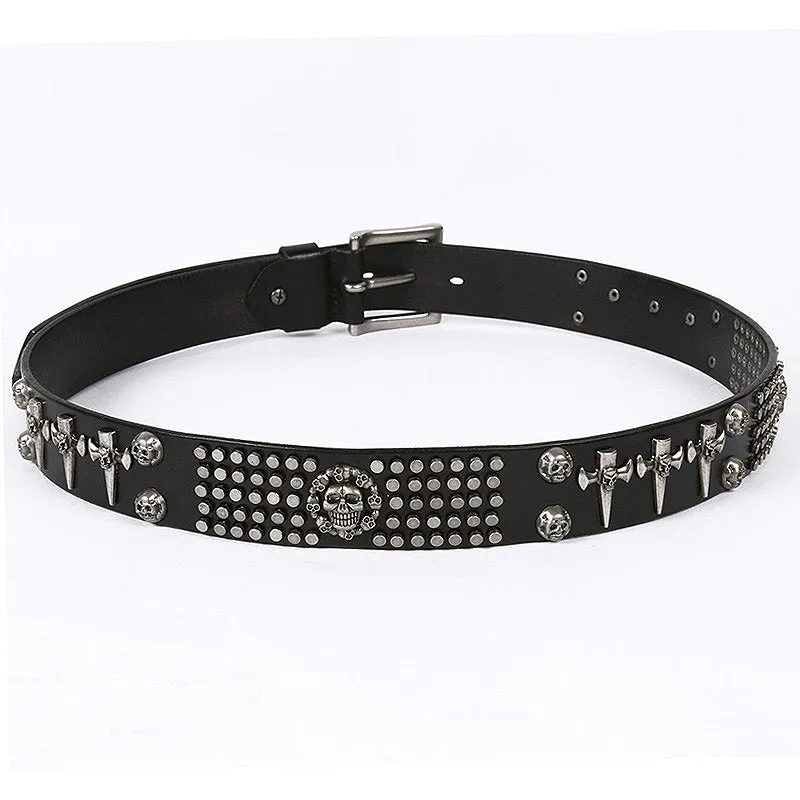 Luxurious Black Rock Skull Style Rivet Men Leather Belt