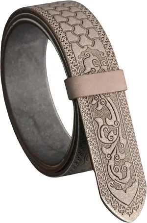 Men's Belts Genuine Leather Men Belt Handmade Carving Mens Belt No Holes Business Men's Belt 1.5 in Width Belt