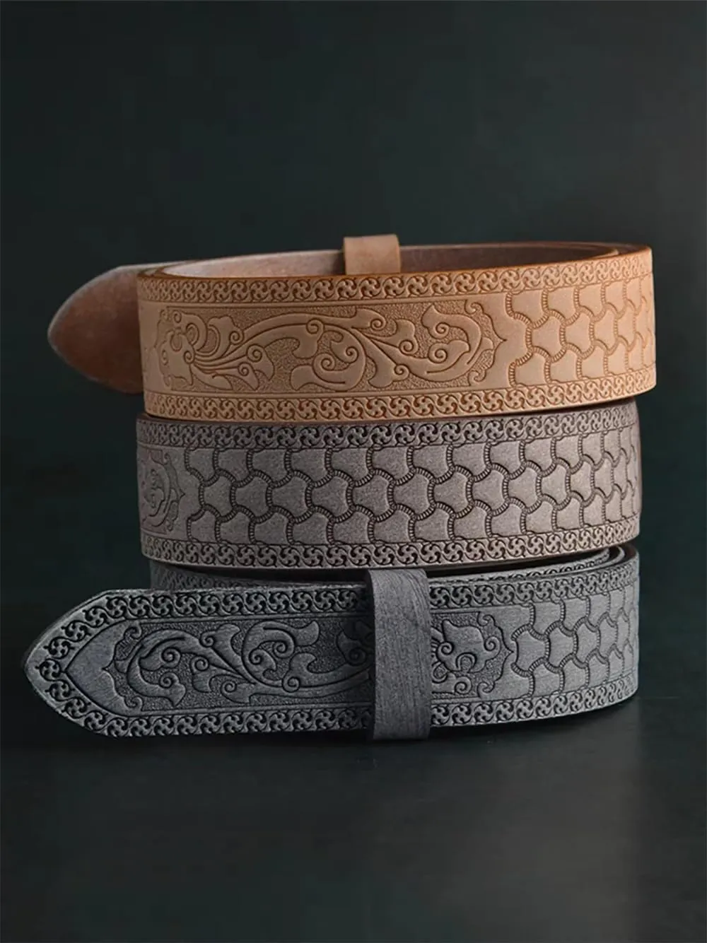 Men's Belts Genuine Leather Men Belt Handmade Carving Mens Belt No Holes Business Men's Belt 1.5 in Width Belt