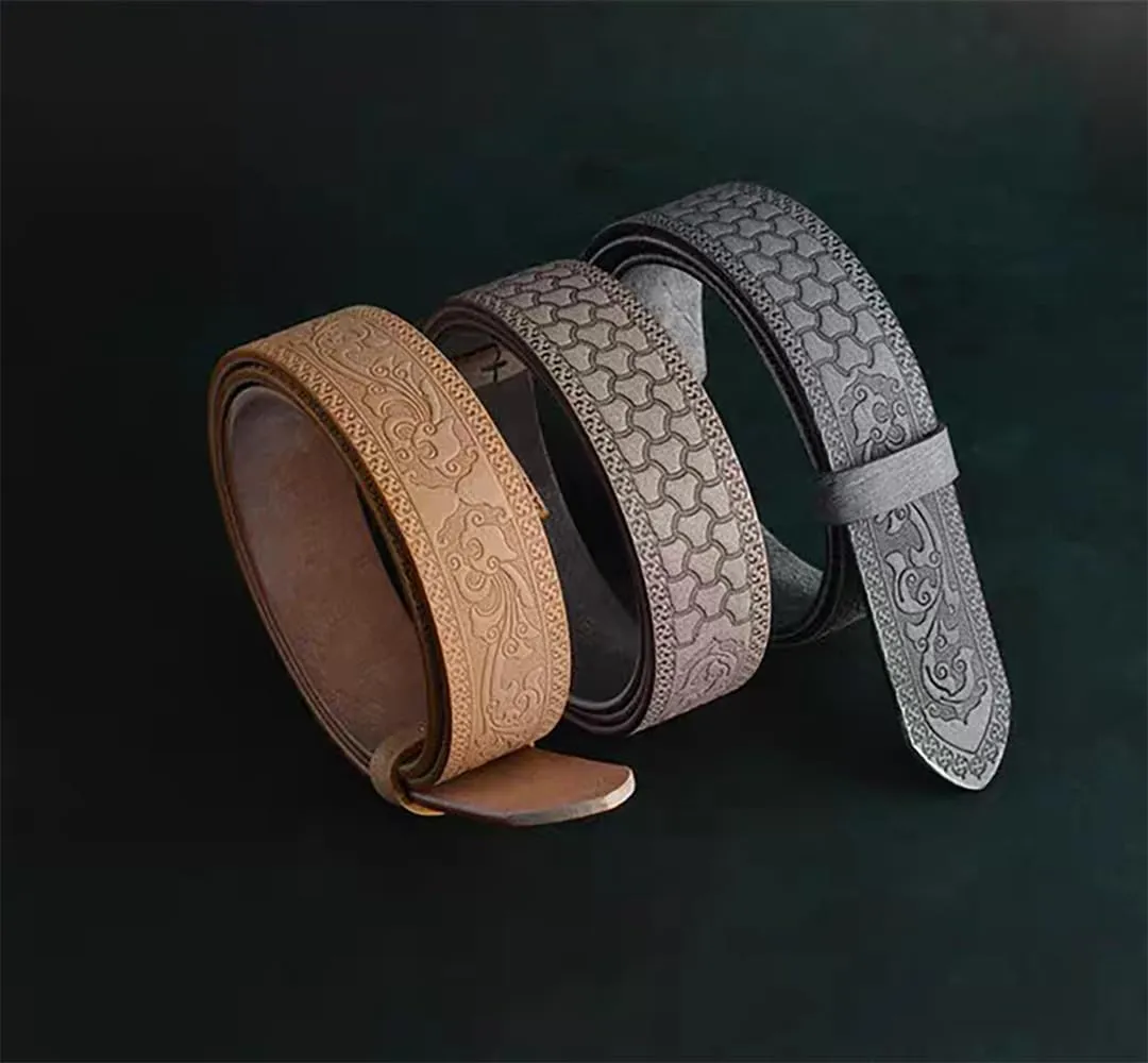 Men's Belts Genuine Leather Men Belt Handmade Carving Mens Belt No Holes Business Men's Belt 1.5 in Width Belt