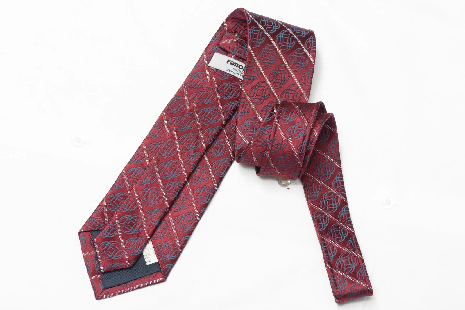 Mens Silk Tie Striped Crystal Rhinestones On Burgundy With Silver Sparkles