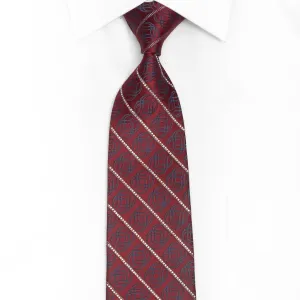 Mens Silk Tie Striped Crystal Rhinestones On Burgundy With Silver Sparkles