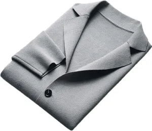 Men's Solid Cardigan Sweater Casual Long Sleeve Lapel Button Down Knit Blazer Jacket