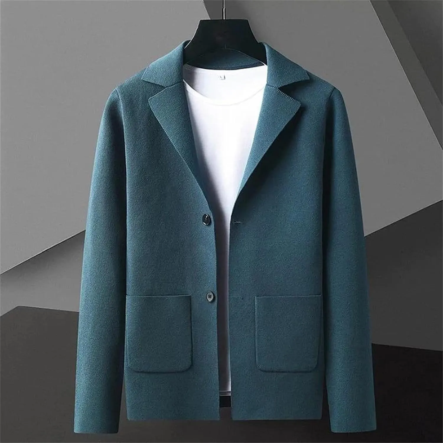 Men's Solid Cardigan Sweater Casual Long Sleeve Lapel Button Down Knit Blazer Jacket