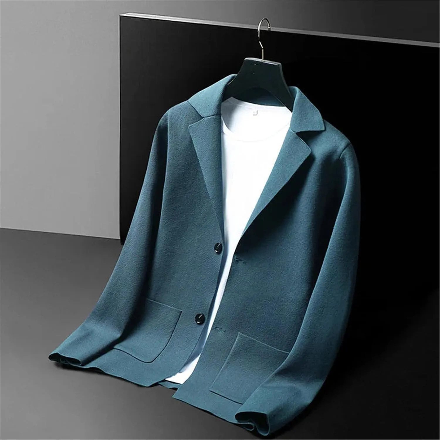 Men's Solid Cardigan Sweater Casual Long Sleeve Lapel Button Down Knit Blazer Jacket
