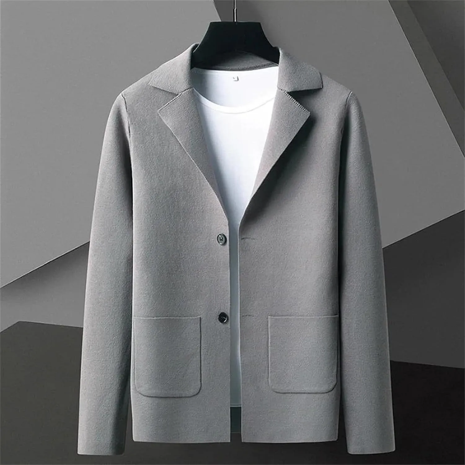 Men's Solid Cardigan Sweater Casual Long Sleeve Lapel Button Down Knit Blazer Jacket