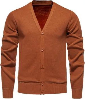 Men's Winter V-Neck Sweater Coat Casual Solid Fleece Slim Fit Knitted Cardigan Sweater