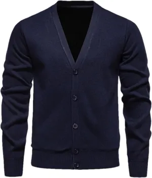 Men's Winter V-Neck Sweater Coat Casual Solid Fleece Slim Fit Knitted Cardigan Sweater