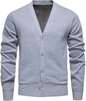 Men's Winter V-Neck Sweater Coat Casual Solid Fleece Slim Fit Knitted Cardigan Sweater