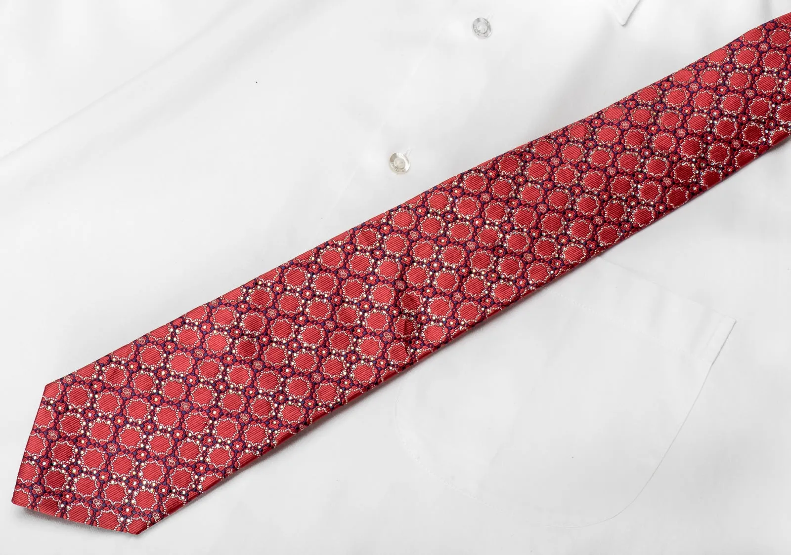 Metro City Men's Crystal Rhinestone Silk Necktie Purple Interlocking Chains On Pink With Silver Sparkles