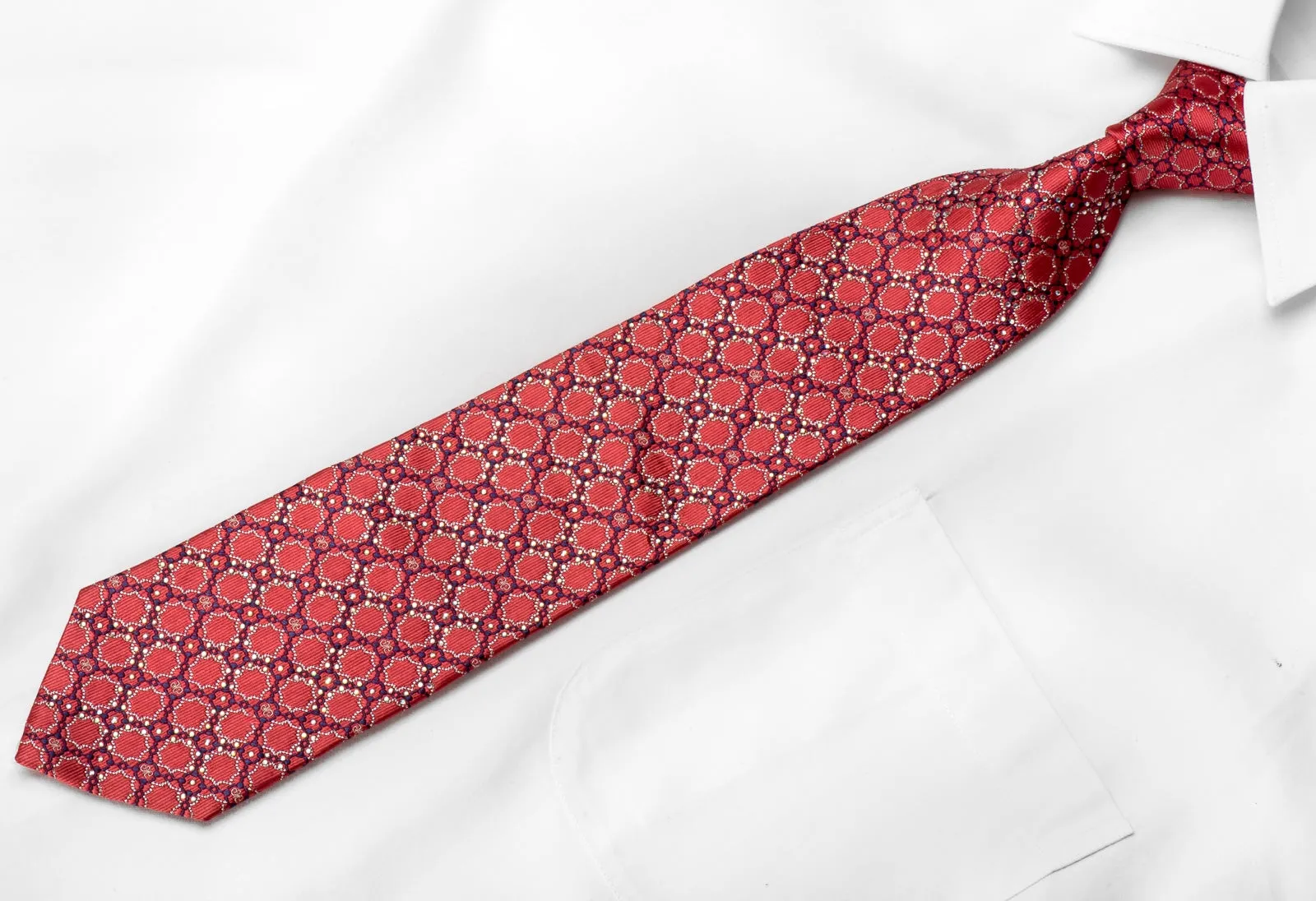 Metro City Men's Crystal Rhinestone Silk Necktie Purple Interlocking Chains On Pink With Silver Sparkles
