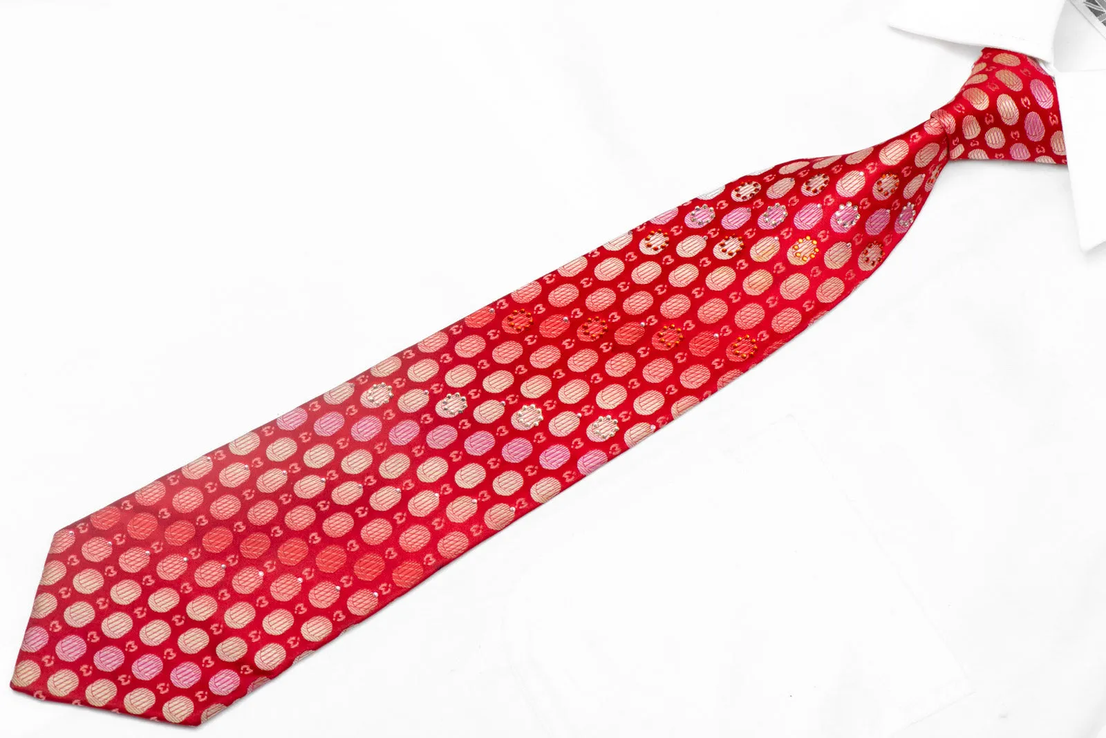 Monogram On Red Rhinestone Silk Necktie