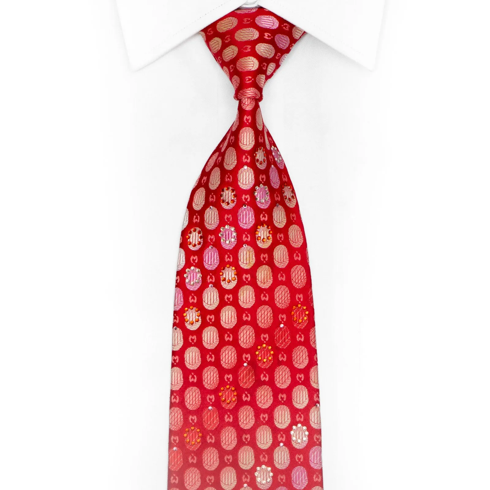 Monogram On Red Rhinestone Silk Necktie