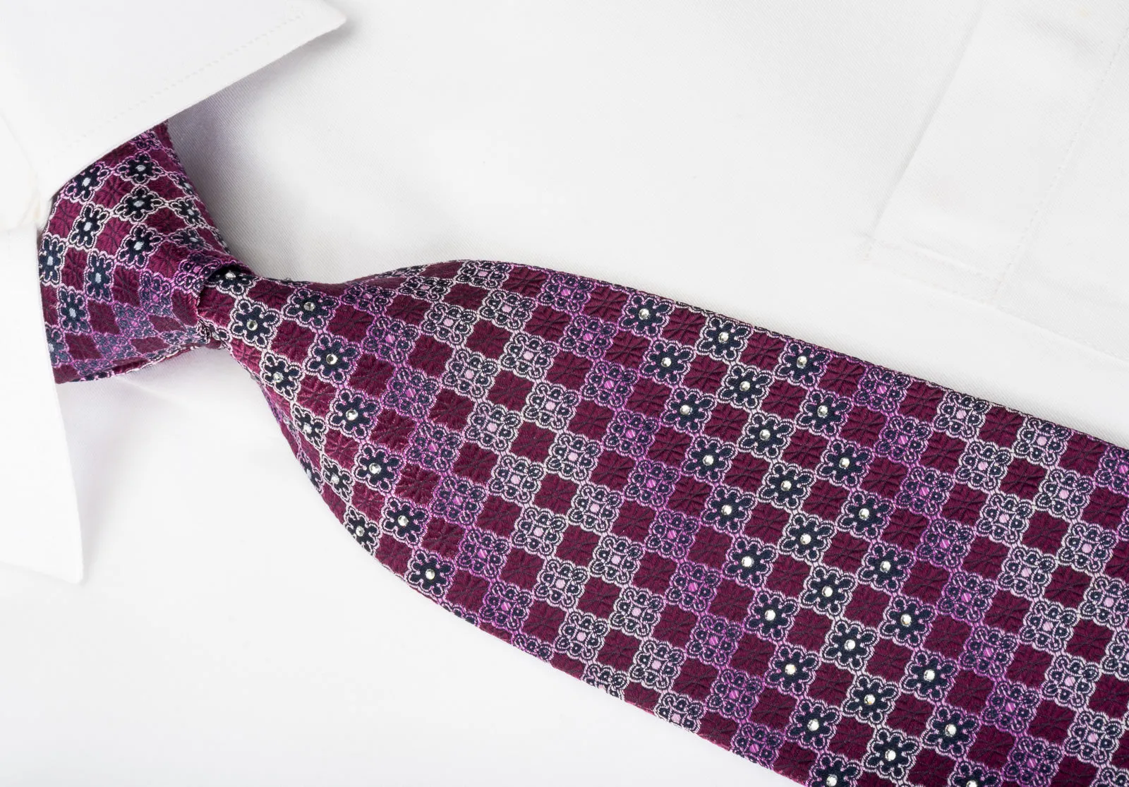 Nina Ricci Silk Necktie Checker Cartouche On Purple With Rhinestones