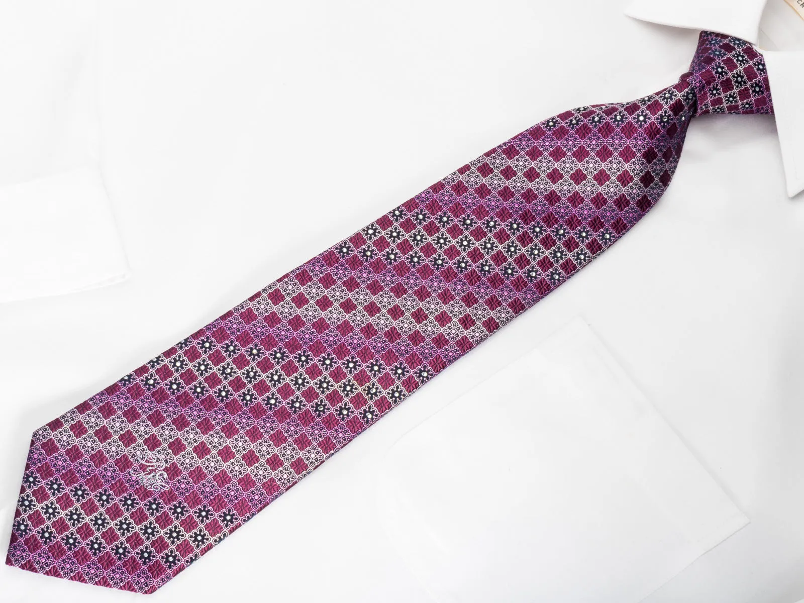 Nina Ricci Silk Necktie Checker Cartouche On Purple With Rhinestones