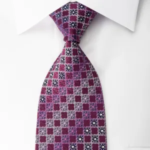 Nina Ricci Silk Necktie Checker Cartouche On Purple With Rhinestones