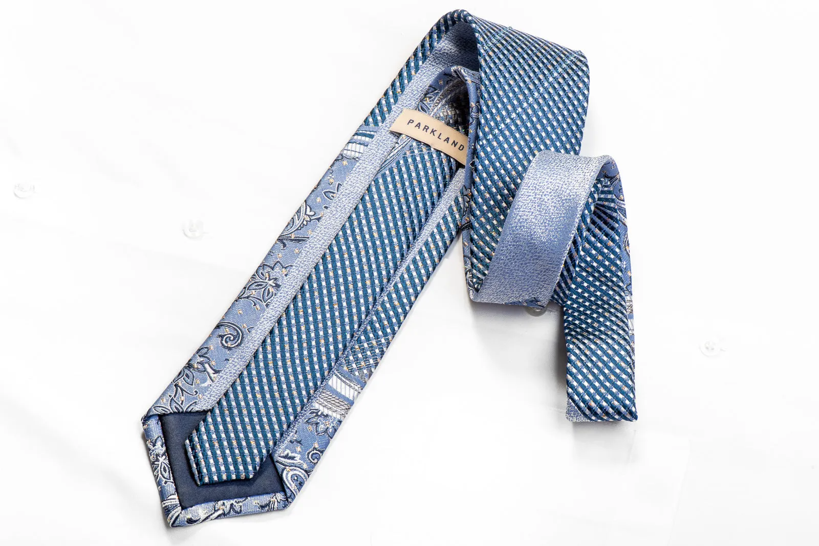 Park Land Rhinestone Tie Silver Floral Striped On Blue With Sparkles