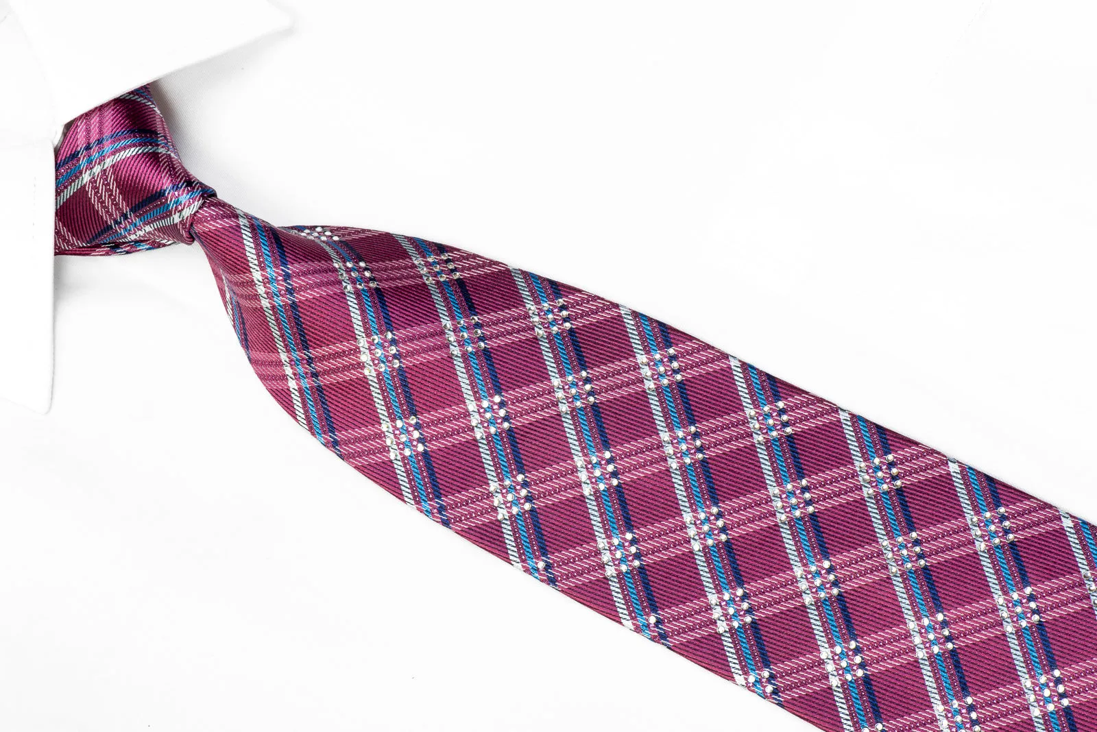 Parkland Rhinestone Necktie Purple Blue Silver Plaids With Sparkles